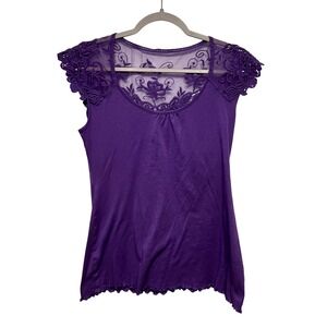 Purple Lace Cap Sleeve Top L Lace Cottagecore Fairycore Cute Goth Bright Boho